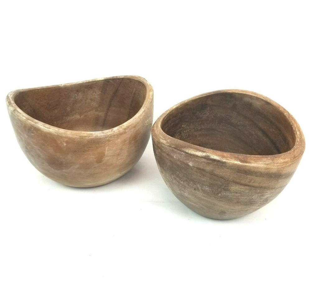 Acacia Wood Serving Bowls Set of 2, Decorative Wooden Coconut Shell Vtg, 6