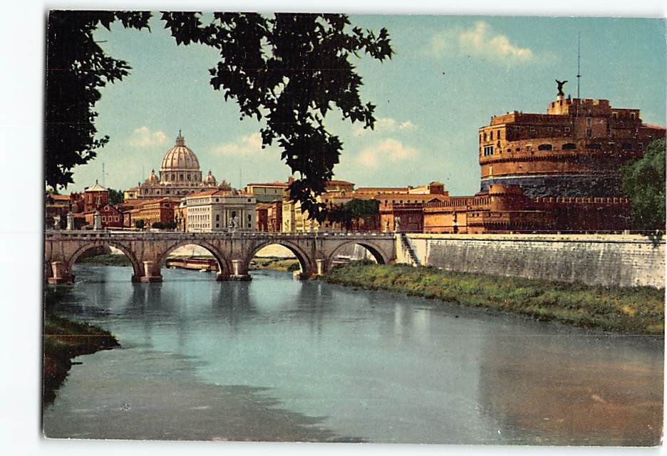 Postcard Sant Angelo Bridge and Castle Rome Italy