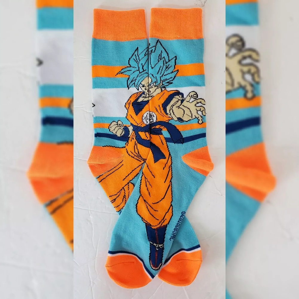 Dragon Ball Z Broly Anime Goku Crew Socks 2-Pack for Men Shoe Size 8-12 Multicolor