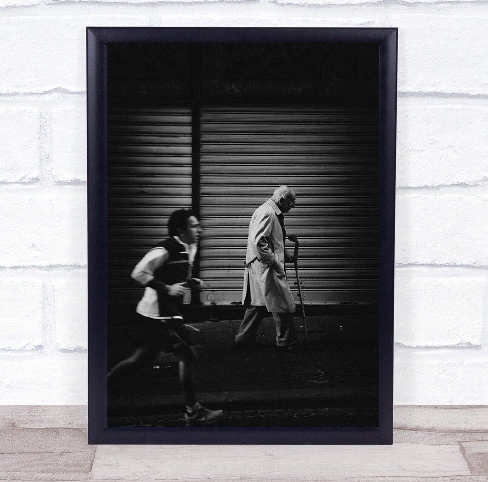 Napoli Italy Street Runner Run Running Old Man Stick Cane Wall Art Print
