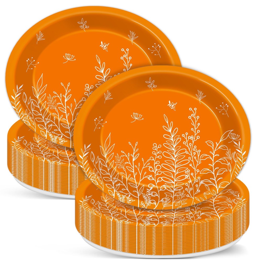 50 PCS Fall Thanksgiving Oval Paper Plates 12”X 10” Large Orange Wild Flowers...
