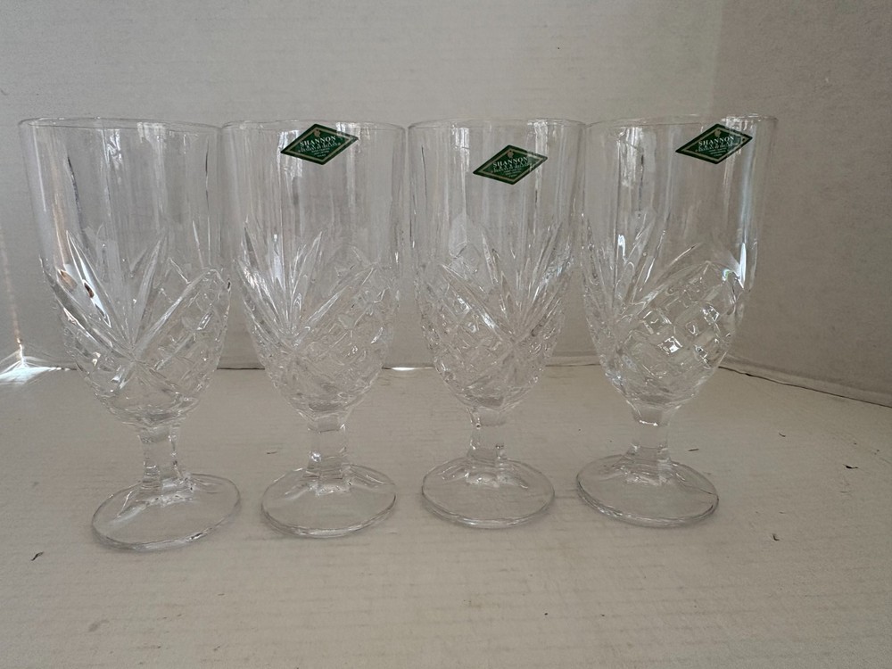 SHANNON CRYSTAL by Godinger Dublin Iced Tea Goblets Lead Crystal Glasses- Set 4