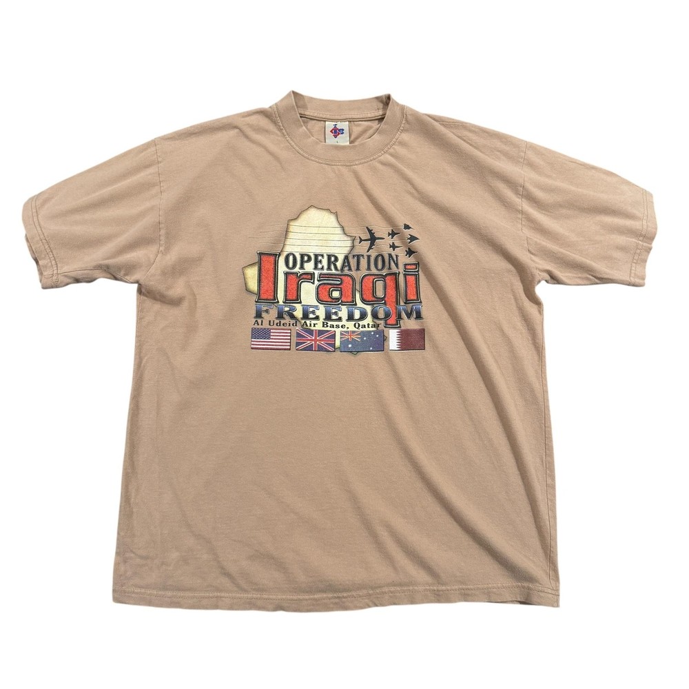Operation Iraqi Freedom Shirt Mens Large Beige Al Udeid Air Base Qatar Graphic