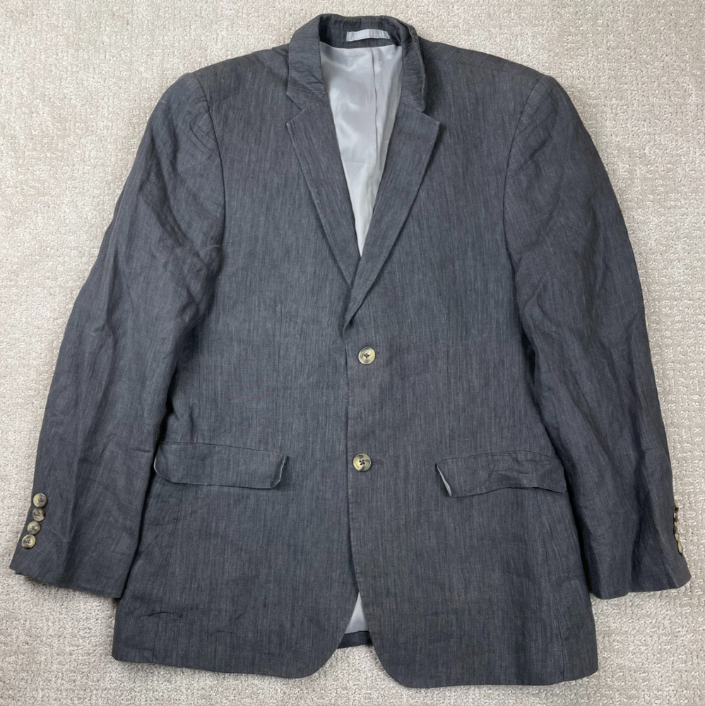 TOPMAN Blazer Mens Size 40R Gray Linen Blend 2 Button Sport Coat Jacket Classy