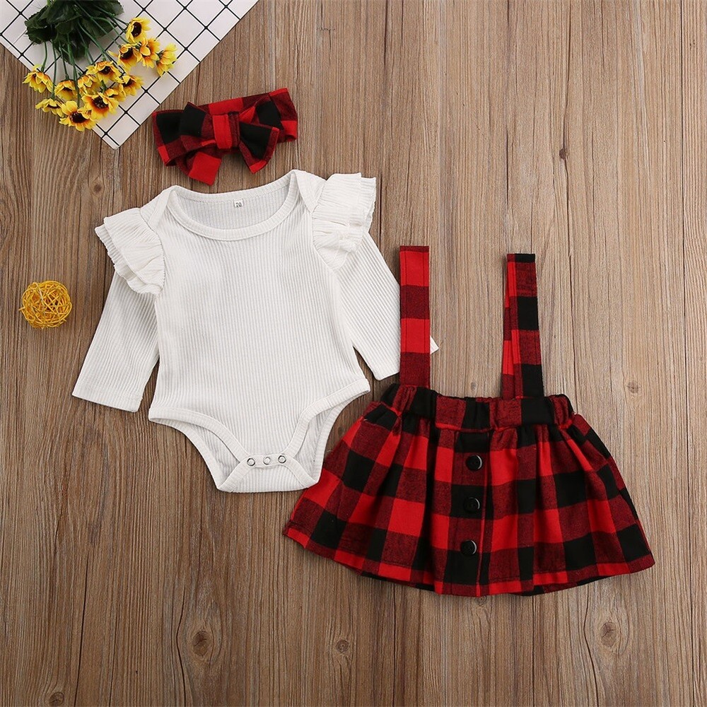 Christmas Newborn Baby Girl Plaid Romper Jumpsuit Tutu Dress 2PCS Outfit Set