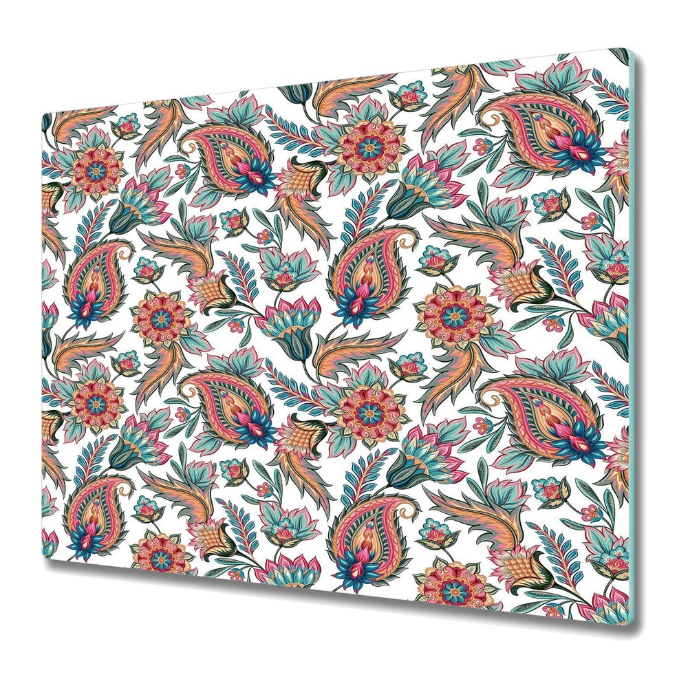 Tempered Glass Worktop Saver Paisley pink and blue 60x52