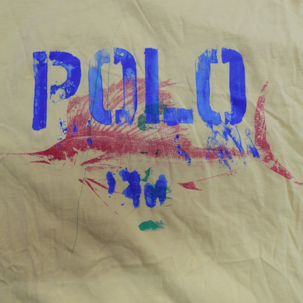 Vintage Polo Ralph Lauren Shirt Medium Yellow Spellout Swordfish