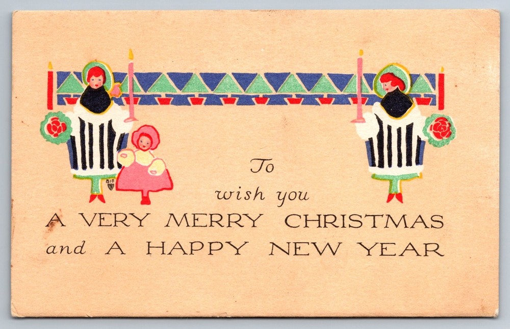 Postcard To Wish You Very Merry Christmas Happy New Year 1915 P.F. Volland