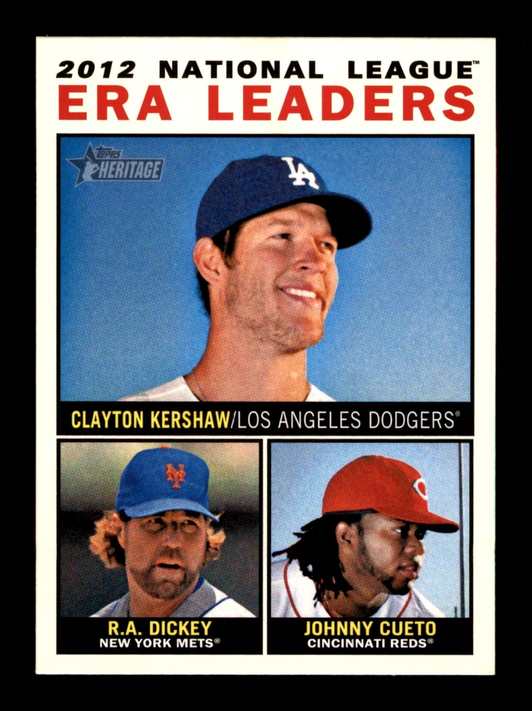 2013 Topps Heritage #1 (Clayton Kershaw / R.A. Dickey / Johnny Cueto)