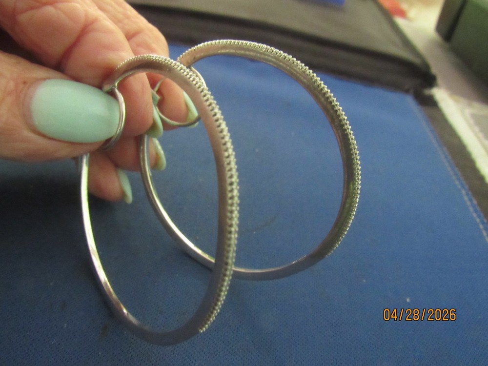 Vintage Sterling Silver Textured Edges Large Circle Hoops Pierced Earrings