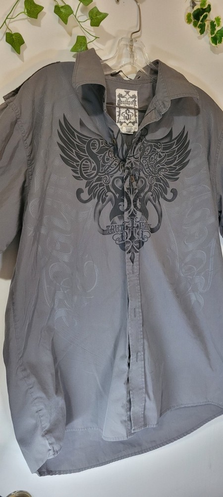 VTG Southpole Men's XL White Angel Wings Embroidered Y2K Premium Button Up Shirt