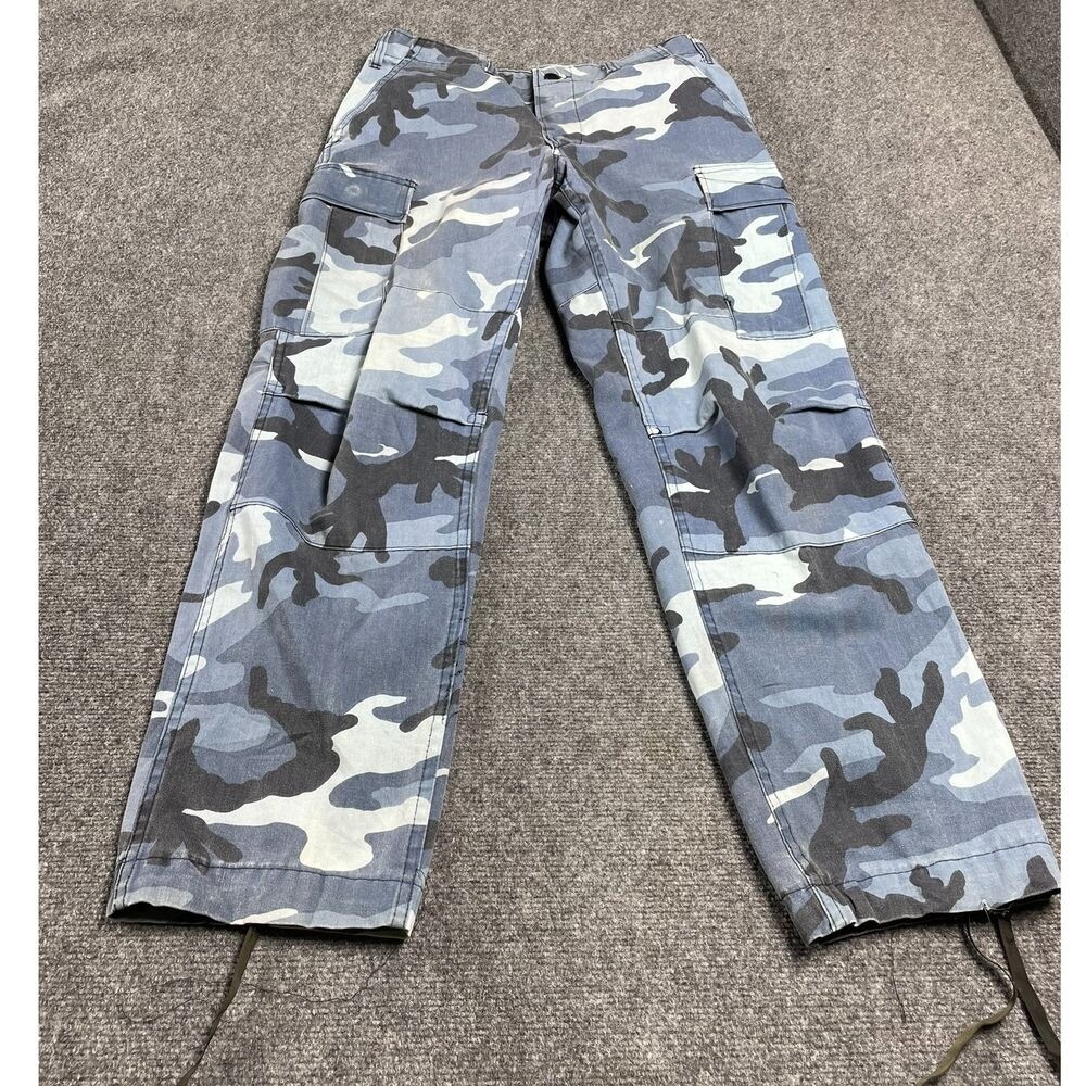 Men's Blue Cargo Pants Camouflage Regular Fit Button Closure Pockets Size S
