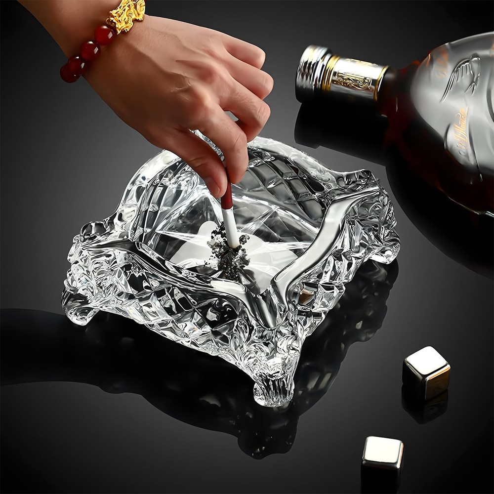 Ashtray 5 x 5 inch, Large Glass Ashtray for Cigarettes & Cigars, Clear Crysta...