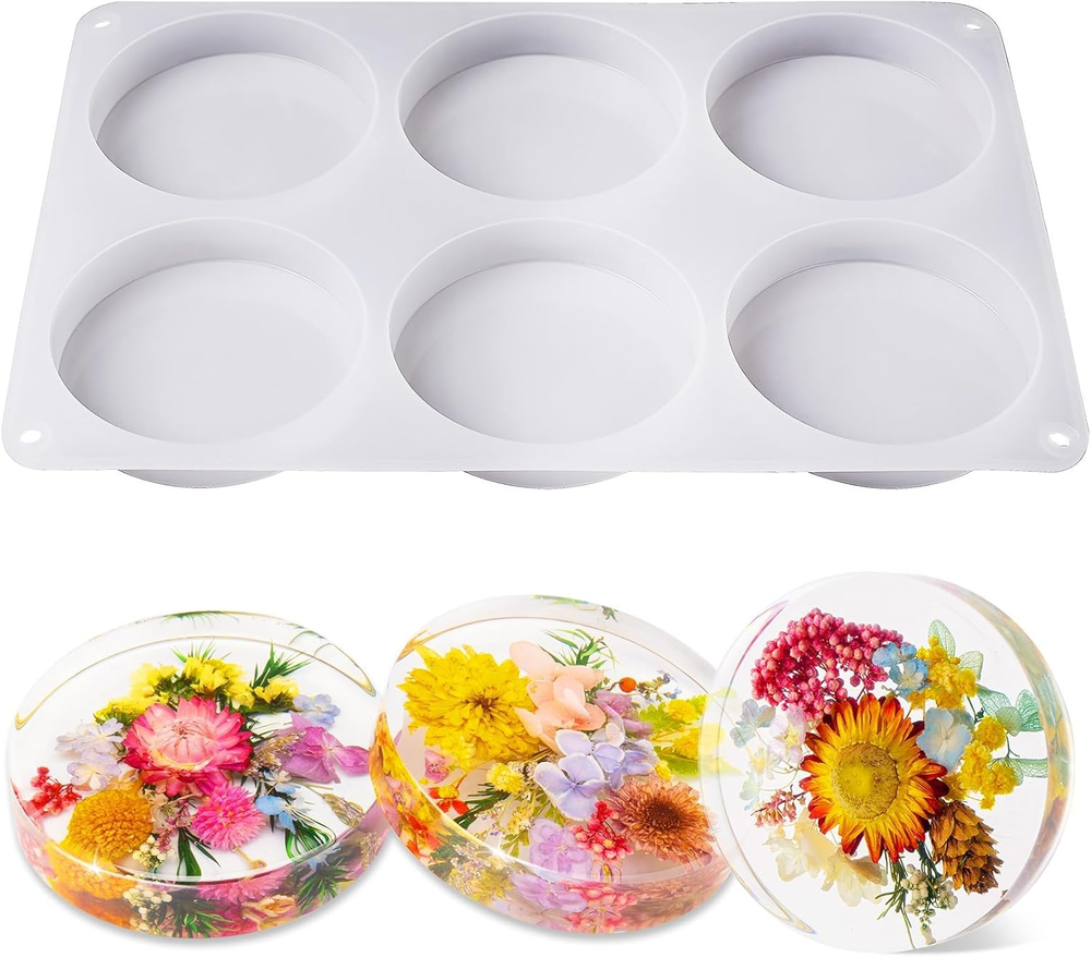 Extra Deep 6-Cavity Silicone Resin Coaster Molds for DIY Crafts