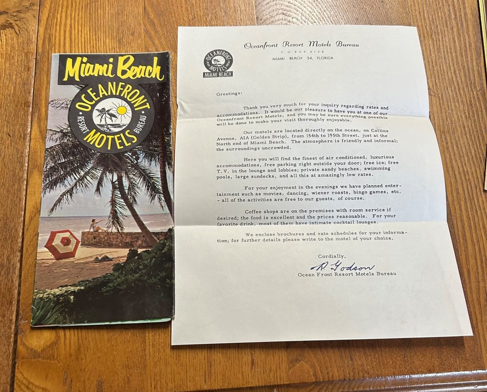Vintage 1950’s Miami Beach Oceanfront Hotel Directory Brochure Florida
