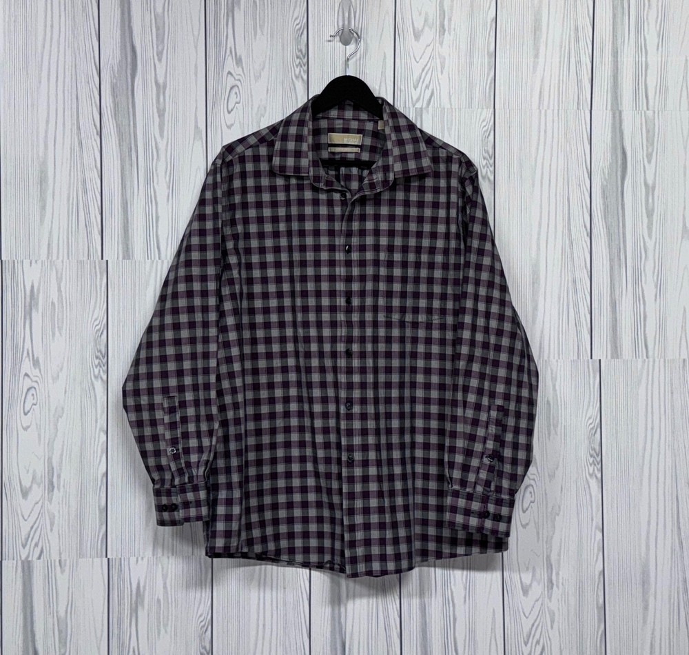 Michael Kors shirt mens size 17.5 34/35 button up long sleeve regular fit plaid