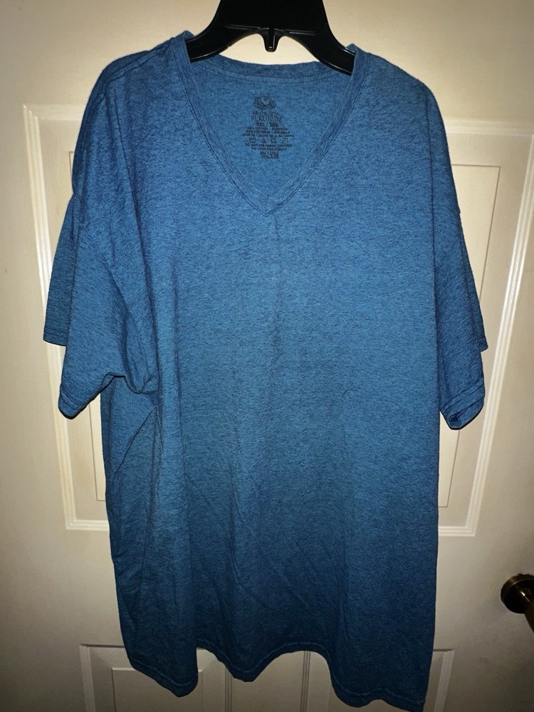 🔥 Men’s Fruit of the Loom Blue V-Neck T-Shirt 2XL – Soft Casual Tee 👕💙