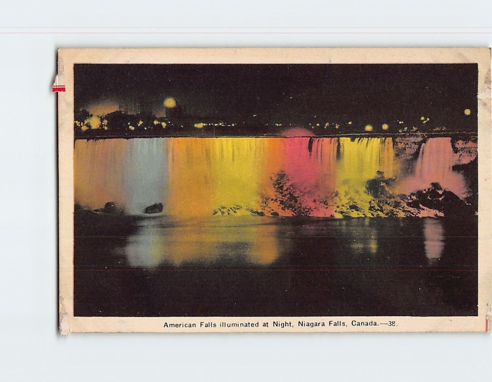 Postcard American Falls Illuminated at Night Niagara Falls New York USA