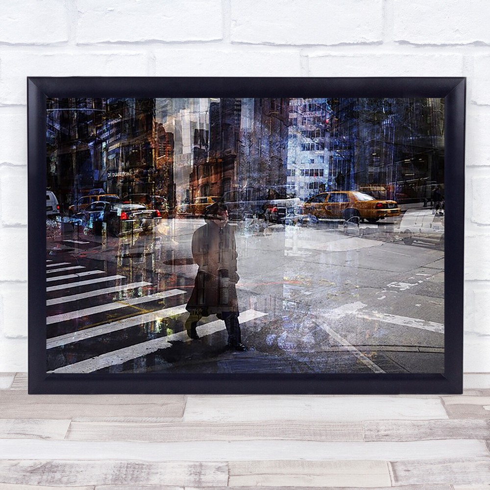 Crossing New York NYC Zebra Person Reflection Window Street Wall Art Print