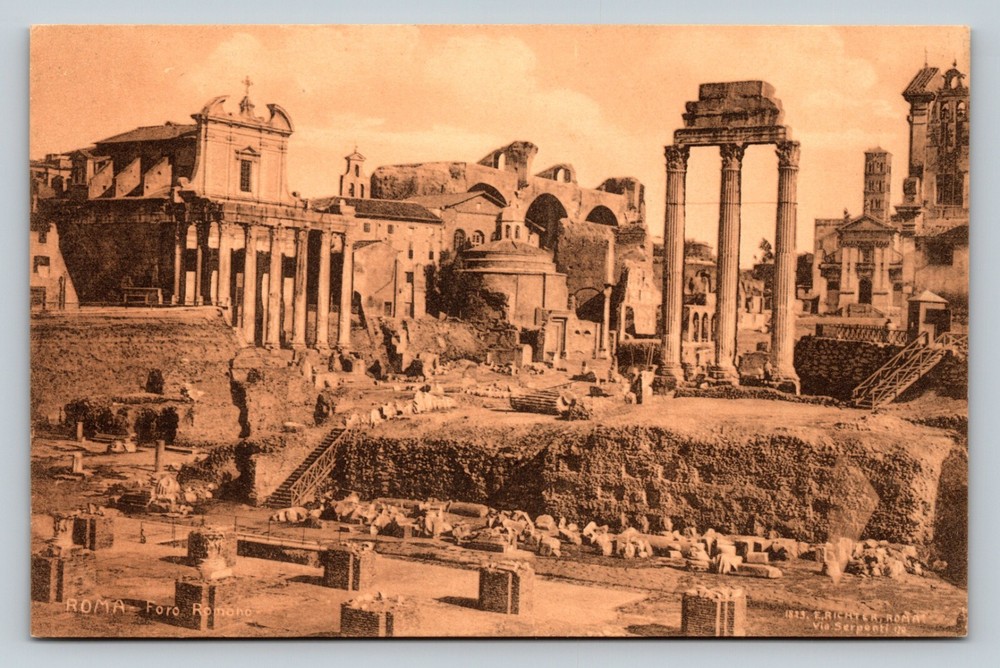 Rome Italy Roman Forum Ruins Temple Columns VINTAGE Postcard