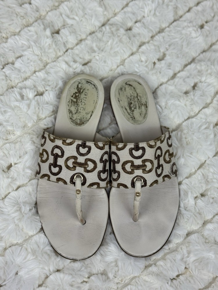 Gucci Horsebit Accent Canvas Slides Women's Size: 7