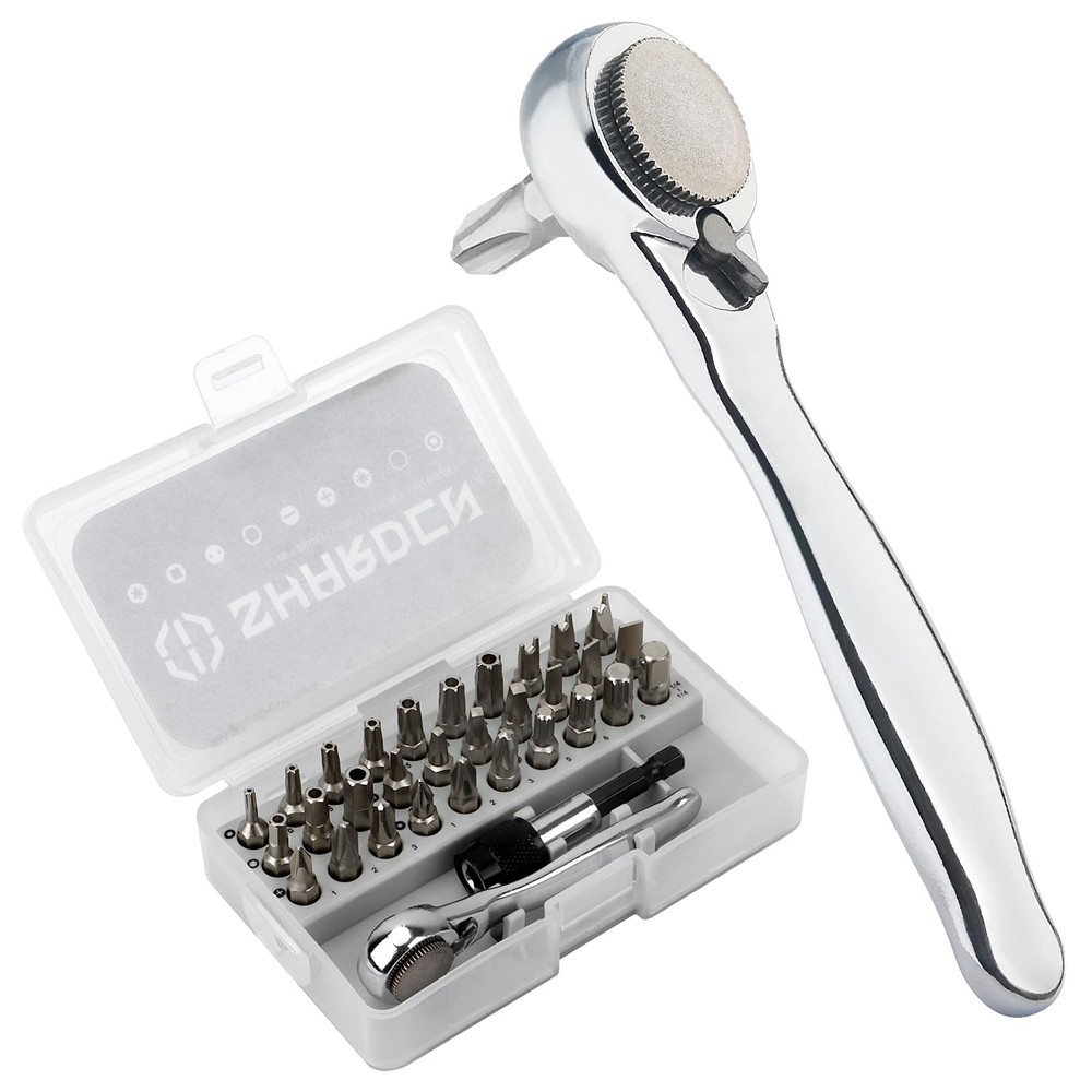 32-Piece High Torque Ratchet Screwdriver Bit Set with Right Angle Offset  