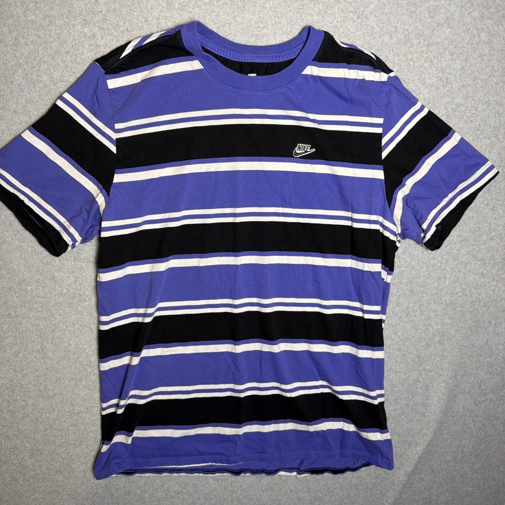 Nike Men's Club Essential striped T-shirt Blue Black White Size L