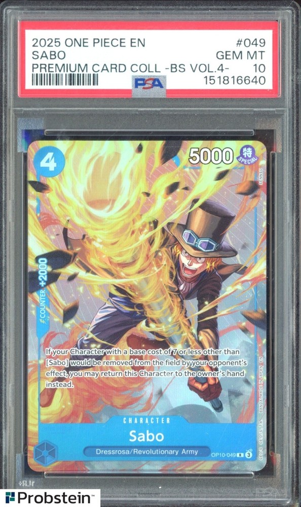 #4 2025 One Piece En Premium Card Coll BS Vol 4 #049 Sabo PSA 10 GEM MINTPROBSTEIN is actively accepting consignments !!
