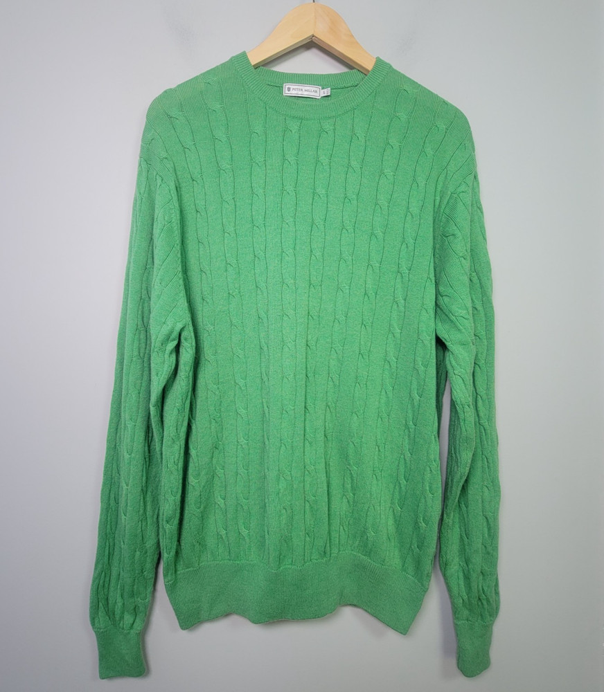 Peter Millar Lux Blend Sweater Mens L Wool Cashmere Cable Knit Green