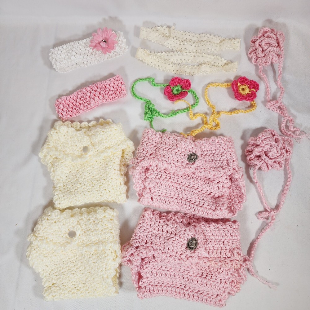 Handmade Twin Baby Girl Photoshoot Set with Bloomers Headbands and Props