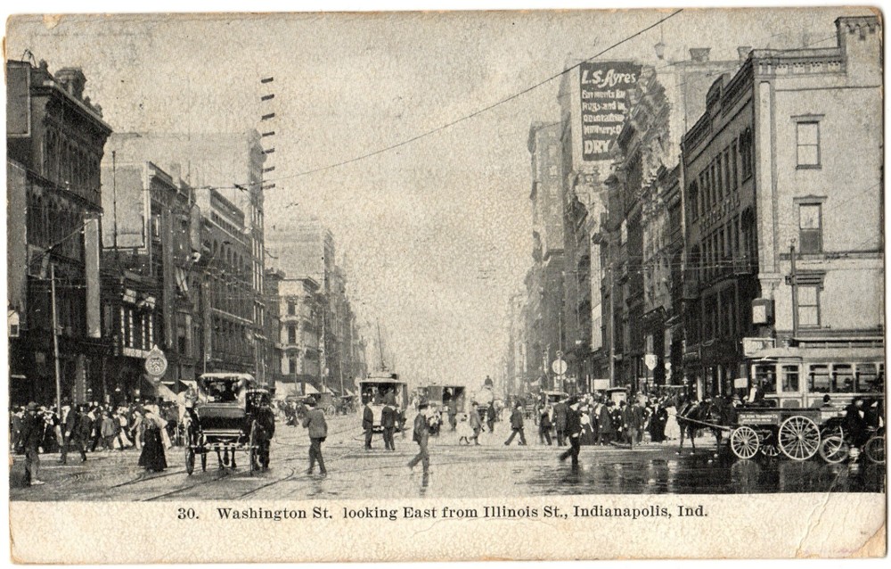 INDIANAPOLIS, IN Washington Street East from Illinois, Trolleys Indiana Postcard