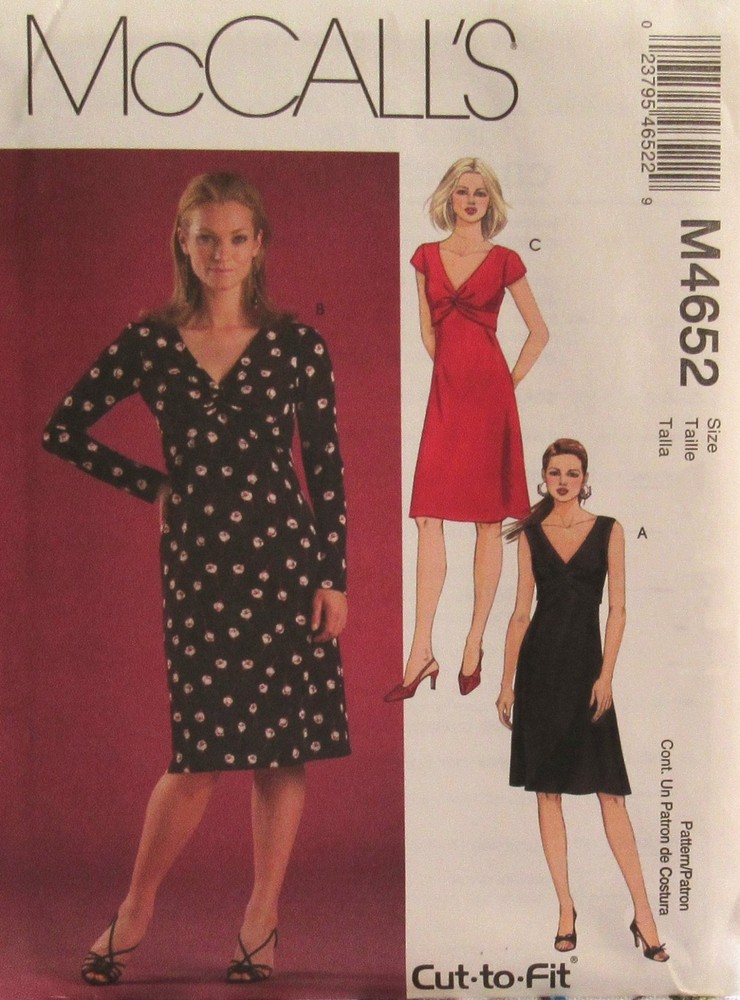 McCalls 4652 Womens 12-18 Pullover A-line Twist Bodice KNIT DRESS Pattern UNCUT