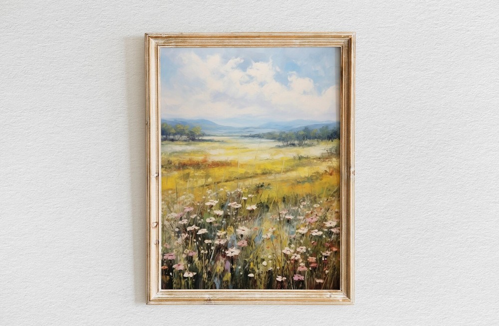 Ethereal Blooms Dreamy Wildflowers Oil Painting Poster Wall Art Landscape