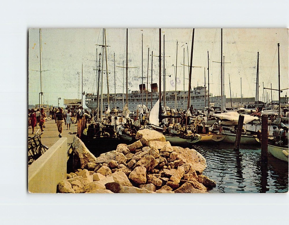 Postcard Sailing Vessels Harbor Docks Mackinac Island Michigan USA North America