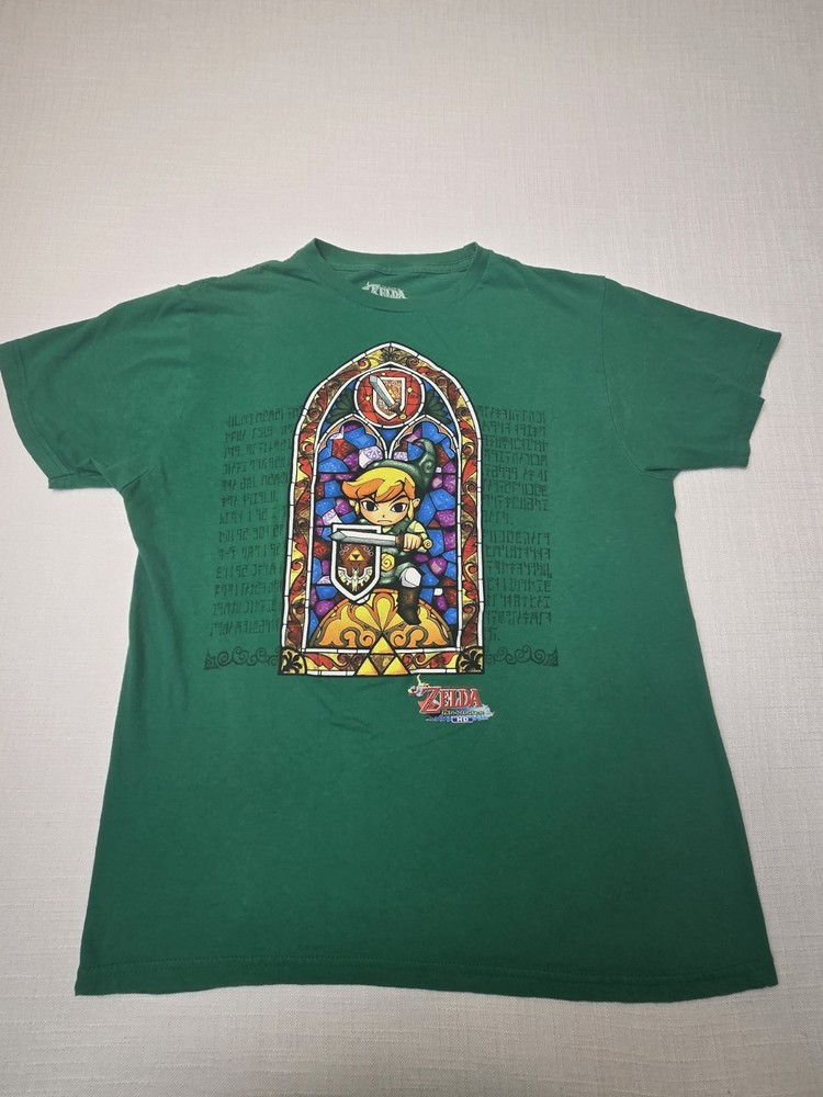 Legend of Zelda Windwaker Stained Glass Men's T-Shirt Green  Size L