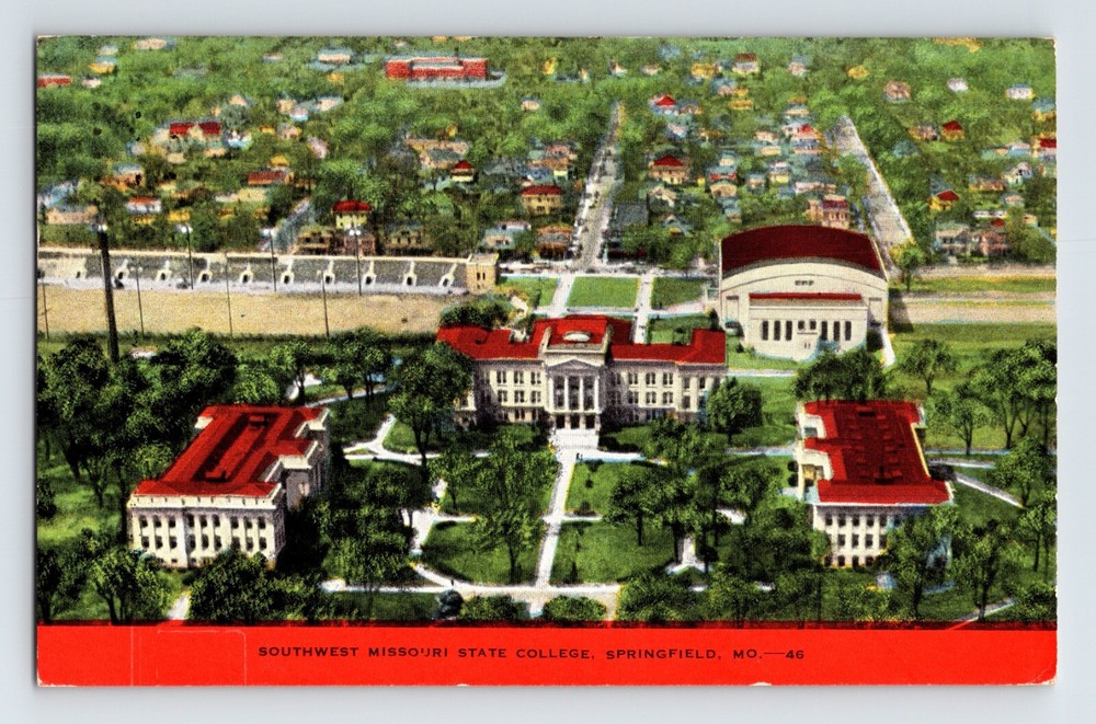 Postcard Missouri Springfield MO Southwest State College Aerial 1945 Posted