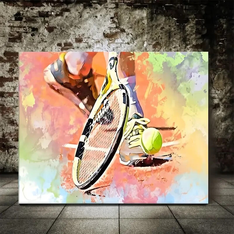 Tennis player is holding a tennis racket & ball Wall Art  Canvas Unframed/Framed