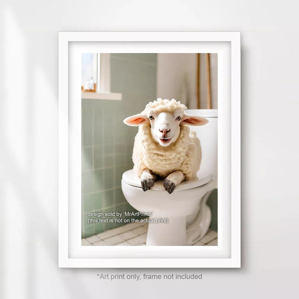 Bathroom Art Print Funny Animal Cute SHEEP Portrait Wall Decor Poster