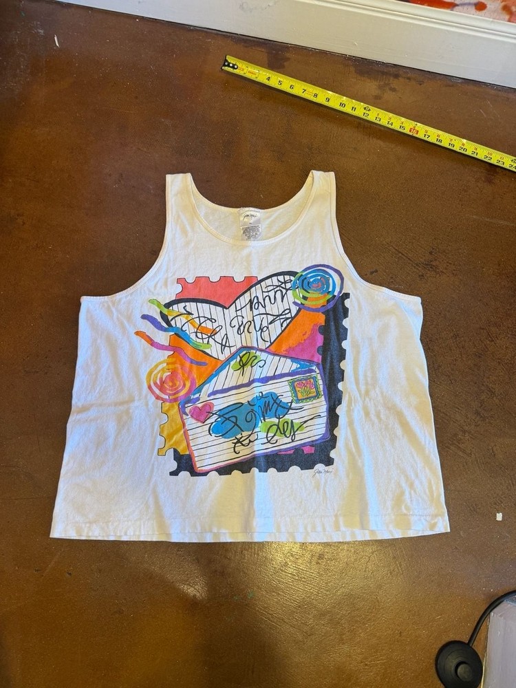 Vintage 90s Gilda Marx Wearable Art Abstract Love Letter Graphic Tank Top M/L-image