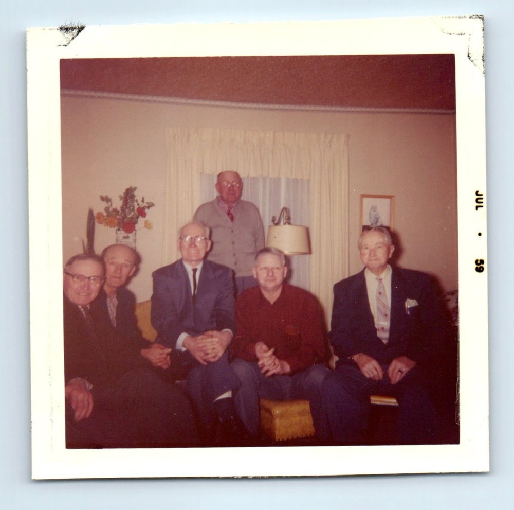 Old Vintage Square Color Photo MEN SITTING IN LIVING ROOM 1959 SNAPSHOT PIC