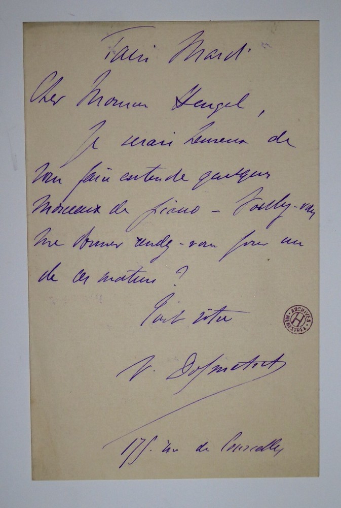 DOLMETSCH Victor - AUTOGRAPH LETTER SIGNED TO Henri HEUGEL, MENESTREL ARCHIVE