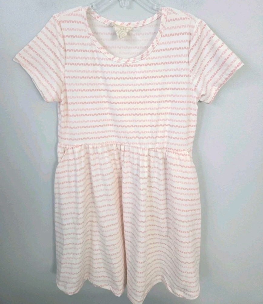 Emma & Elsa Girls Dress Size 6X Pink Heart Stripe Short Sleeve Skater Twirl...