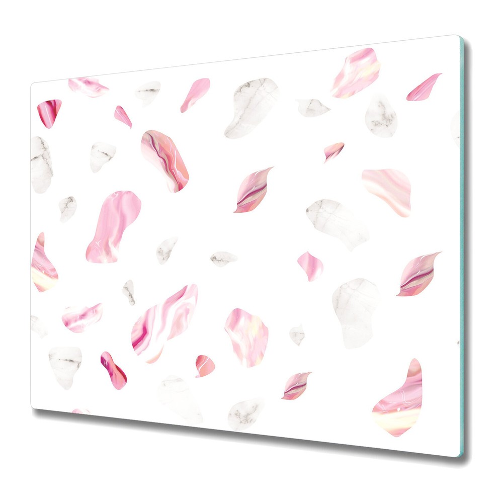 Glass Kitchen Chopping Board Colourful Marble rocks Pink and white 60x52