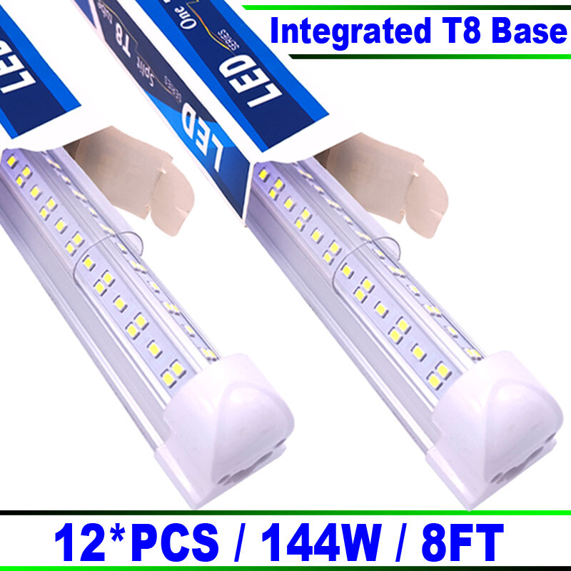 12 Pack 8Ft LED Linkable Shop Light for Garage, 8feet LED Tube Light Fixture144w
