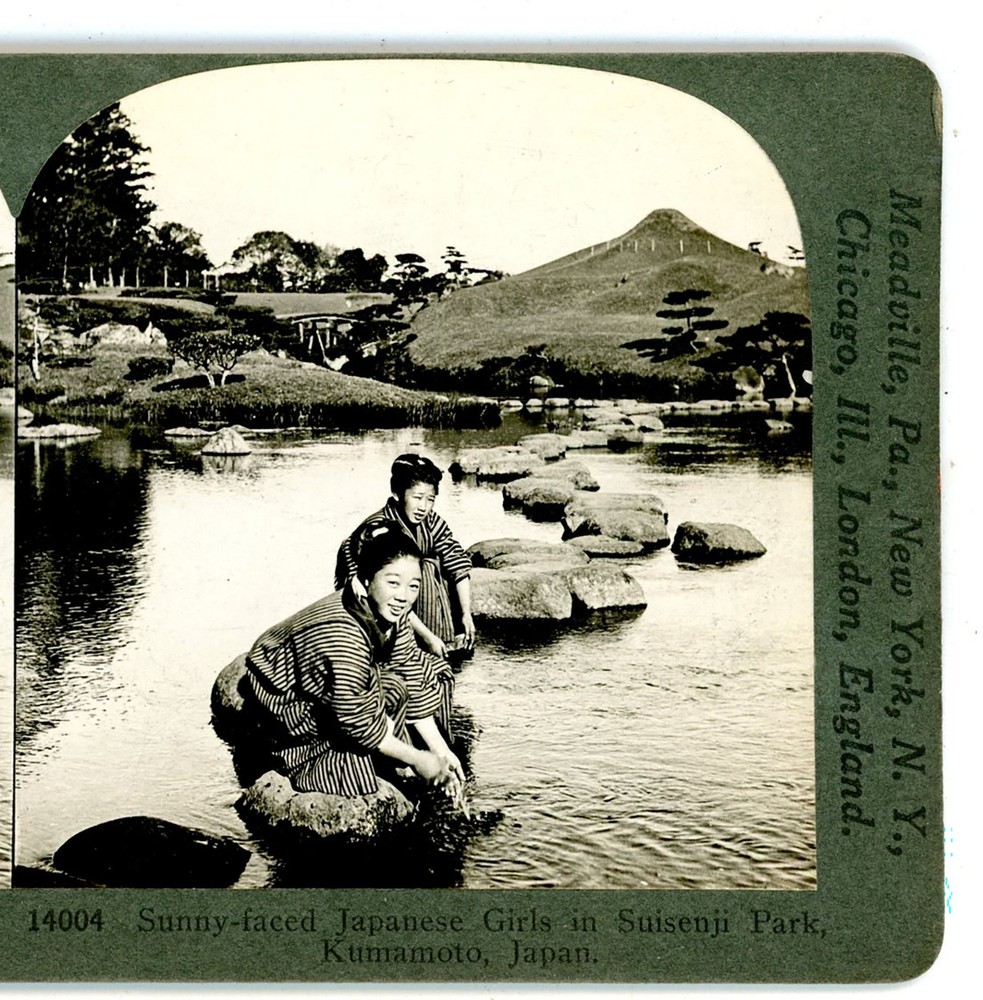 Happy Japanese Girls Snisenji Park Kunramato Japan Keystone Stereoview