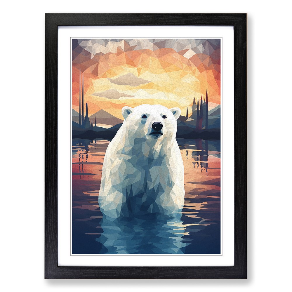 Polar Bear Geometric No 3 Framed Canvas Wall Art Print Poster Picture  