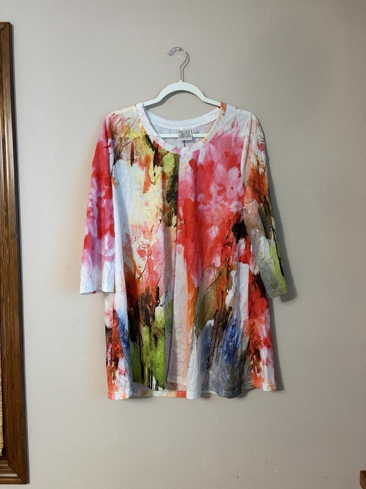 Parsley & Sage Abstract Watercolor Tunic Top L Large Lagenlook Art To Wear