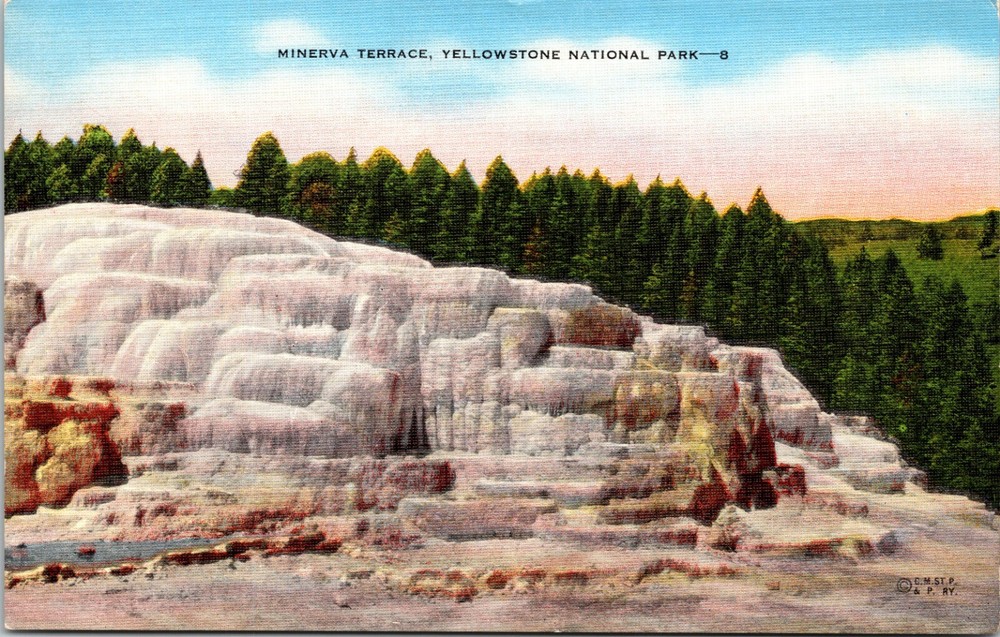 Minerva Terrace Yellowstone National Park Wyoming Vintage Linen Postcard