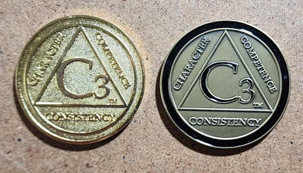 Set of 2 C3 Challenge Coins - Academy of Sports & Character, Competence, Consist-image