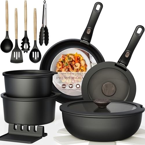 21 Pcs Pots and Pans Set Non Stick, Ceramic Cookware Set Detachable Handle,